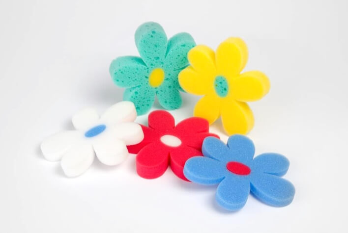 Flowers made of PUR foam for spring campaign