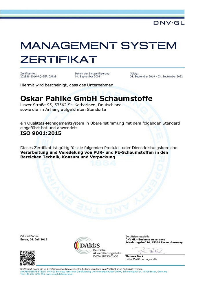 Belegt wird unser Anspruch auf Qualität durch unsere Zertifizierung nach ISO 9001, die seit 2004 besteht